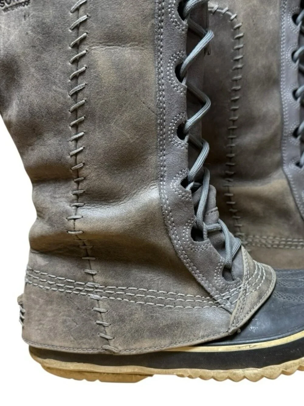 Sorel Cate The Great Tall Waterproof Leather Winter Snow Boots Wmn’s Size 6 Grey